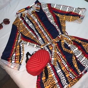 Geometric patterned shirt with waist belt